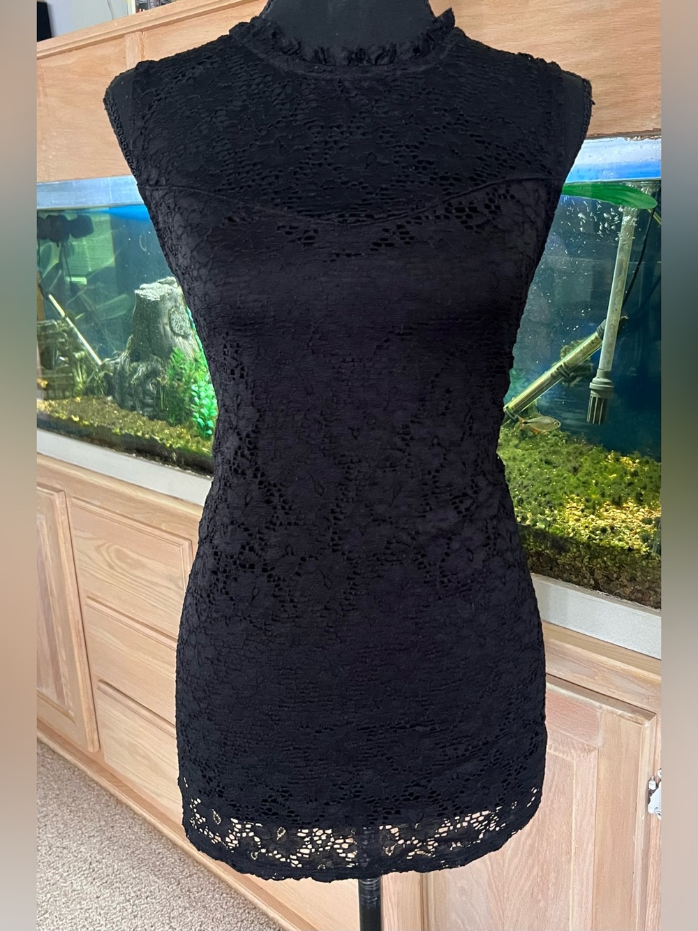 AB Studio Black Lace Mock Neck Top